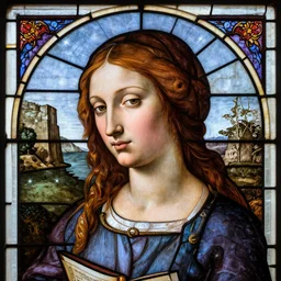 stained glass artistic portrait of venus from primavera by sandro botticelli, extremely detailed, trending on Artstation