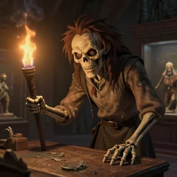 in the museum of monsters, the caretaker is the creepiest exhibit, with his boney hands and hunch back, and the torch he brandishes in his left hand. from scene in lord of the rings, clean, full of details, by makoto shinkai and thomas kinkade, matte painting, high definition, octane render, trending on artstation and unreal engine