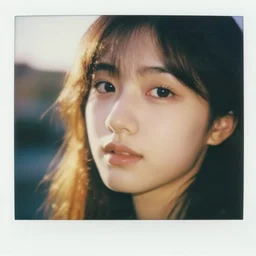 closeup photo of a beautiful woman face, golden hour, bokeh, 8 0 mm lens, polaroid