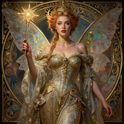 aidy bryant as a fairy godmother holding a magic wand, passionate, sweaty, intricate dressed in ornate fairy garments and wings, lovely, intricate, highly detailed, digital painting, artstation, symmetrical, concept art, smooth, sharp focus, illustration, unreal engine 5, 8 k, art by artgerm and greg rutkowski and alphonse mucha