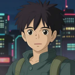 anime fine details portrait of Rimuru Tempest in front of cyberpunk moder city landscape on the background deep bokeh, close-up view, anime masterpiece by Studio Ghibli. 8k, sharp high quality anime, artstation
