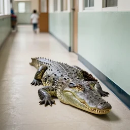 crocodile in a school hallway