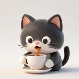 A cute 3d render os a cat drinking a cup of coffee, by Pixar, octane render, Raytracing