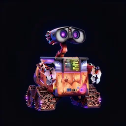 robot logo from the 2 0 0 8 pixar animated film wall - e in the style of neon cyberpunk, dark background, concept art, low detailed by mizuri