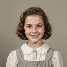 a medium shot photo of a beautiful young jewish girl smiling taken in 1 9 4 7, high quality, studio lighting, intricate detailed