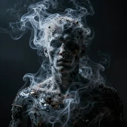 man made of smoke in the style of no known artistic, trending nowhere, octane render, dramatic lighting, cinematic