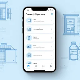 detail blueprints for mobile application for a cannabis, dispensary designed by apple in cupertino 4 k, render professional, highly detailed