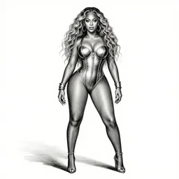 beyonce as a d & d monster, full body, pen - and - ink illustration, etching, by russ nicholson, david a trampier, larry elmore, 1 9 8 1, hq scan, intricate details, inside stylized border