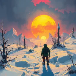 surviving through nuclear winter, dystopian surrealism, digital painting, vibrant color