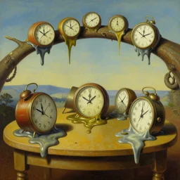 a painting of clocks melting on a table, clocks melting on tree branch, a surrealist painting by dali, behance, surrealism, surrealist, hyper realism, detailed painting
