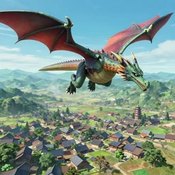 dragon flying over village 4 k realistic