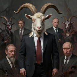 vladimir putin is anthropomorphic goat hybrid, macabre, horror, by donato giancola and greg rutkowski and wayne barlow and zdzisław beksinski, digital art