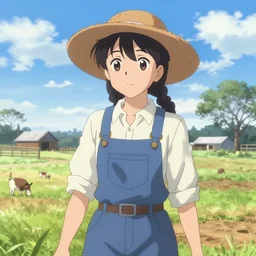 an australian anime girl farmer, on a farm