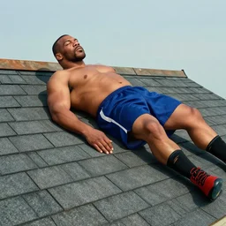 mike tyson lying shingles on a roof by van gogh