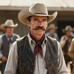 j. k. simmons!!!!!!! as a cowboy with a moustache, western movie, movie still
