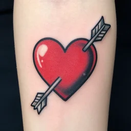 a Tattoo ink of a heart with and arrow passing through it