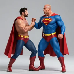 kevin hart beating up the dwayne johnson in a superman costume, octane render, hyperdetailed