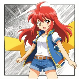 a manga image of a random anime girl with red hair and pokemon styled drawing 4 k