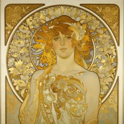an art nouveau painting in the style of mort kunstler, and in the style of charlie bowater, and in the style of alphonse mucha. floral patterns. gold leaf. symmetry, smooth, sharp focus, semi - realism, intricate detail.