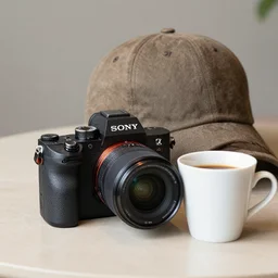 sony a 7 iii sombrero on a coffee cup