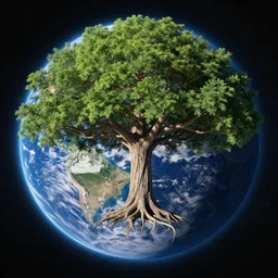godly tree of life seen from outer space engulfs the earth
