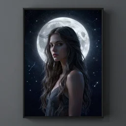 the goddess of the Moon and the Night, Nyx by Peter Mohrbacher, octane render, nebula, constellations, elegance, realistic hair, Trending on Artstation, high quality print