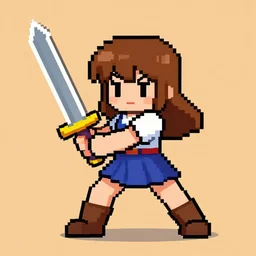 pixel art of girl with sword, nintendo