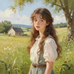 a beautiful cottagecore girl in the contryside, realistic painting, high definition, digital art, painting, very detailed, procreate, r / art, painttool sai, pixiv, deviantart, artstation, danbooru, illustration, realistic