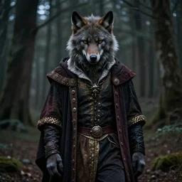 werewolf wearing fancy clothes, featured on artstation, photograph captured in a dark forest in early 1 4 0 0 s