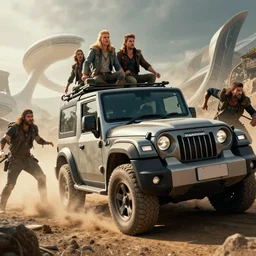 mahindra thar, tribe members attacking, action scene, an epic fantasy, dramatic lighting, cinematic, establishing shot, extremely high detail, photorealistic, cinematic lighting, maxwell boas jessica rossier christian dimitrov anton fadeev, zaha hadid, trending on artstation, cgsociety, rendered in unreal engine 4 k hq