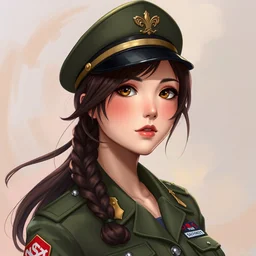 colorful portrait of gorgeous brunette in military uniform, anime, by mark brooks, charlie bowater