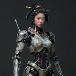 portrait of a geisha robot by greg rutkowski and ruan jia, mecha, washed colors, dark, gloomy, matte painting, unreal engine 5