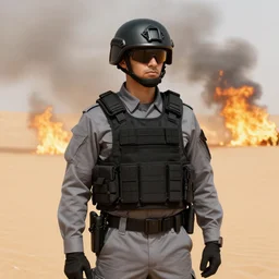 special forces in grey uniforms black armored vest black helmets in burning mali desert, epic, by victo ngai, kilian eng vibrant colours, dynamic lighting, digital art, winning award masterpiece, fantastically beautiful, illustration, inspired by beksinski and dan mumford, trending on artstation, by greg rutkowski, 8 k