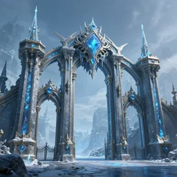 a very detailed concept art of epic gates to frozen fantasy world, trending on artstation, digital art, 4 k, hyper realistic, octane render, sharp focus