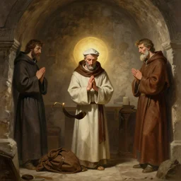 crisp beautiful digital art of st. francis of assisi praying in a small chapel by ralph horsley, rossdraws, ilvya kuvshinov, matte painting, highly detailed 8 k