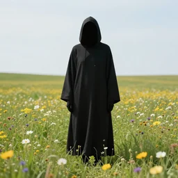grim reaper with no face at distance in beautiful meadow of flowers, detailed pencil illustration by gustave dore, highly detailed, centered, high resolution, smooth, sharp focus, illustration