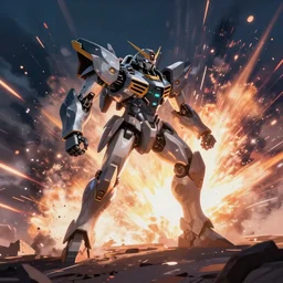 cinematic nuclear anime mecha explosion shockwave