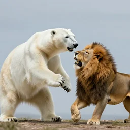 A Polar Bear fighting an Male Lion, artstation, 4k detailed