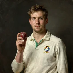 a portrait of Ben Stokes holding a cricket ball, in the style of Thomas Gainsborough, classical art, master piece, oil on canvas