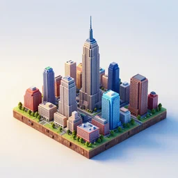 3 d isometric diorama full view of small block city island new york buildings on a pale gradient background, ultra detailed, hd textures, sharp focus, volumetric light, depht of field, by filip hodas, featured on polycount, cubo - futurism, colorful, voxel art, diorama, cityscape, octane render, no crop!!!