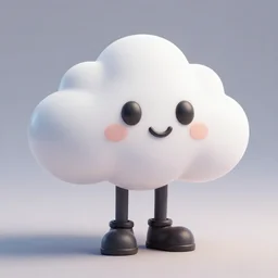 anthropomorphic 3 d cloud with friendly face, plastic figurine