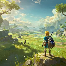 an in game chaotic landscape from the legend of zelda breath of the wild, breath of the wild art style.