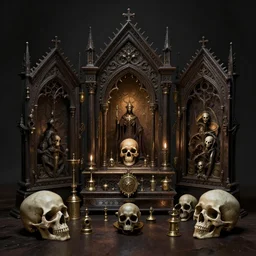 death cult reliquary, gothic, skulls, medieval, artstation