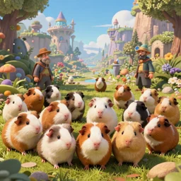 ultra realistic cute guineapigs everywhere, fantasy world, by simon stalenhag, frank frazetta, greg rutkowski, beeple, yoko taro, christian macnevin, wlop and krenz cushart, epic fantasy character art, volumetric outdoor lighting, midday, high fantasy, cgsociety, cheerful colours, full length, exquisite detail, post - processing, masterpiece, cinematic