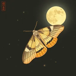 a moth, no people. shin hanga and kawanabe kyosai and cory loftis and rossdraws and wlop and jung gi kim rule of thirds