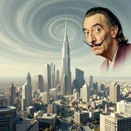 surreal futuristic city landscape, surrealism, michael hutter. swirly sky, esao andrews, victor enrich, dali