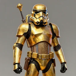 a dieselpunk golden stormtrooper, fantasy, intricate, elegant, highly detailed, colorful, vivid color, digital painting, artstation, concept art, art by greg rutkowski