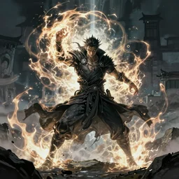mage engulfed in energy surges, overwhelmed with power, medium shot, digital art, illustration, by wlop,