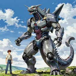 a cyborg kaiju in the style of akira toriyama in the style of hirohiko araki in the style of tite kubo in the style of masashi kishimoto trending on artstation deviantart pinterest hyper detailed photorealistic highlights and shadow hd 8 k post - processing high resolution