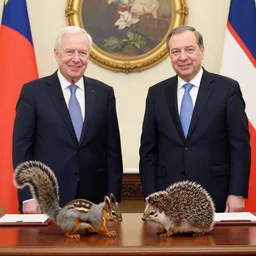 diplomatic treaty has been signed between the squirrels and the hedgehogs, national leaders photo